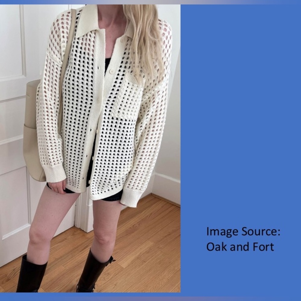 OAK + FORT Cream Open-Knit Cardigan